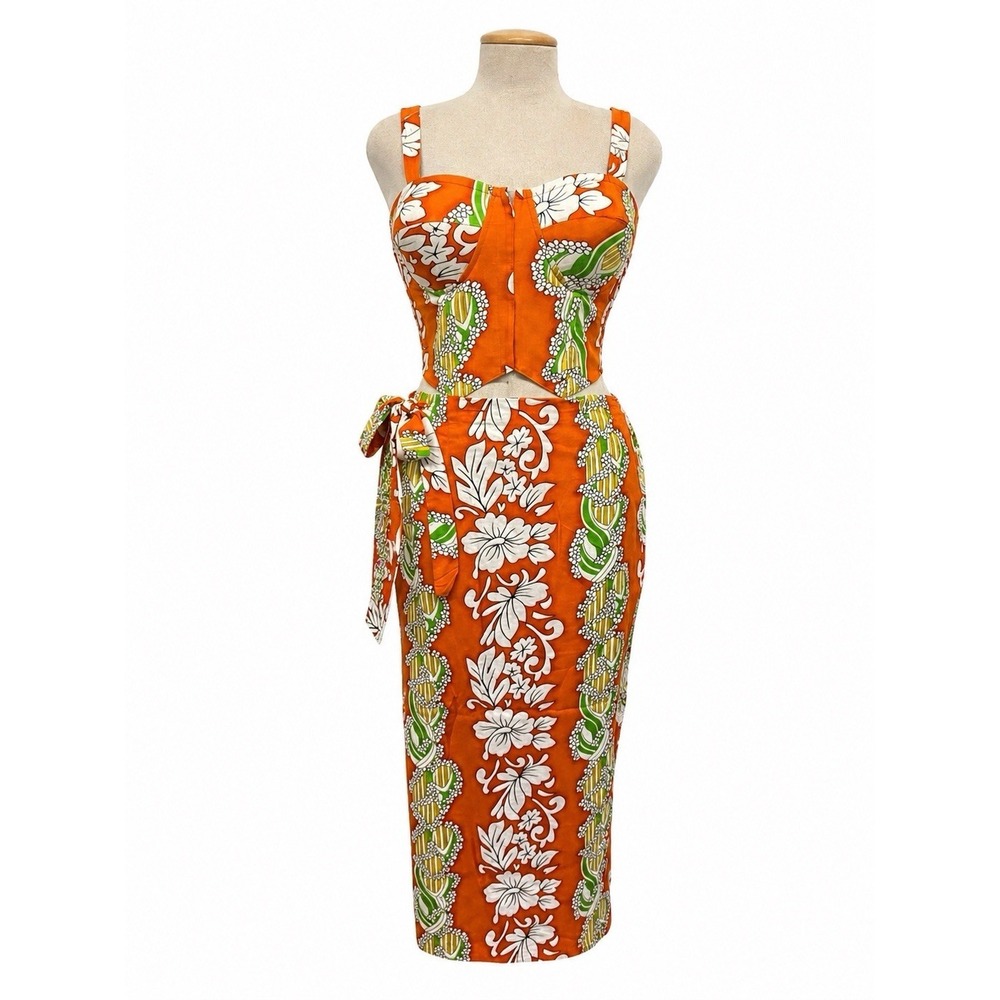Tropical Dress Two-Piece Set Bustier-Style Top & Tie / Wrap Sarong Skirt Sz XL